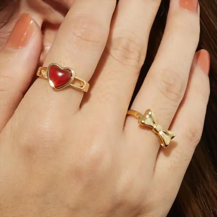 Bague en forme de coeur en cornaline plaquee or PVD 18K pour femmes bijou romantique et elegant cadeau de haute qualite pour parties speciales