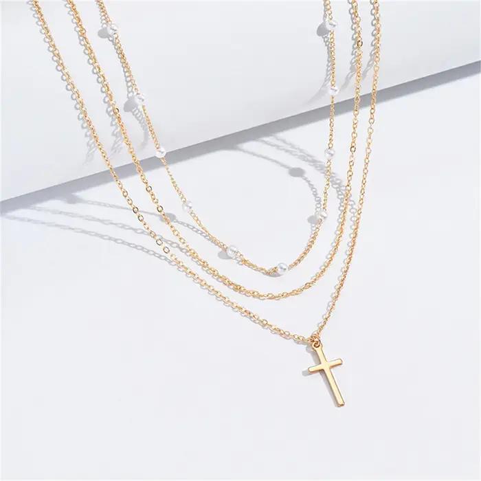 Collier chaîne de perles artificielles à plusieurs niveaux pour femmes