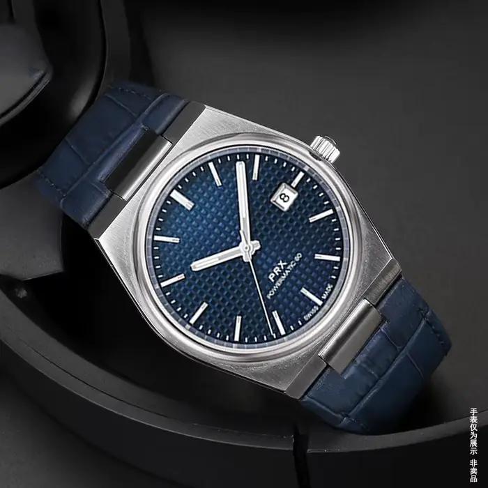 Bracelet en cuir véritable surélevé pour Tissot PRX Super Player T137.407/T137.410 - Bracelet à dégagement rapide de 12 mm avec boucle
