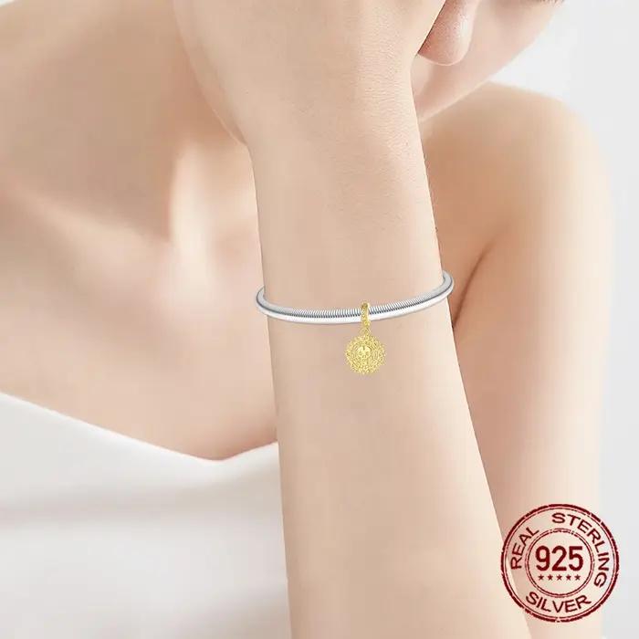 925 argent Sterling doré rétro crâne maya calendrier pendentif breloque ajustement Original bracelets porte-bonheur femmes bijoux à bricoler soi-même cadeau