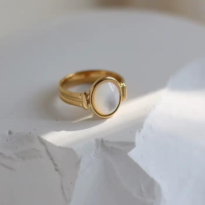 Amaiyllis-Bague naren nacre blanche incurvée pour femme