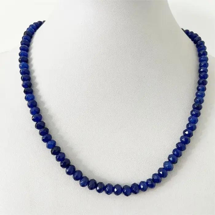 Collier en Jaspe Saphir Bleu Profond Facetté 4*6MM, Pierre Naturelle, Jade, Chocker, Perles en Gros,