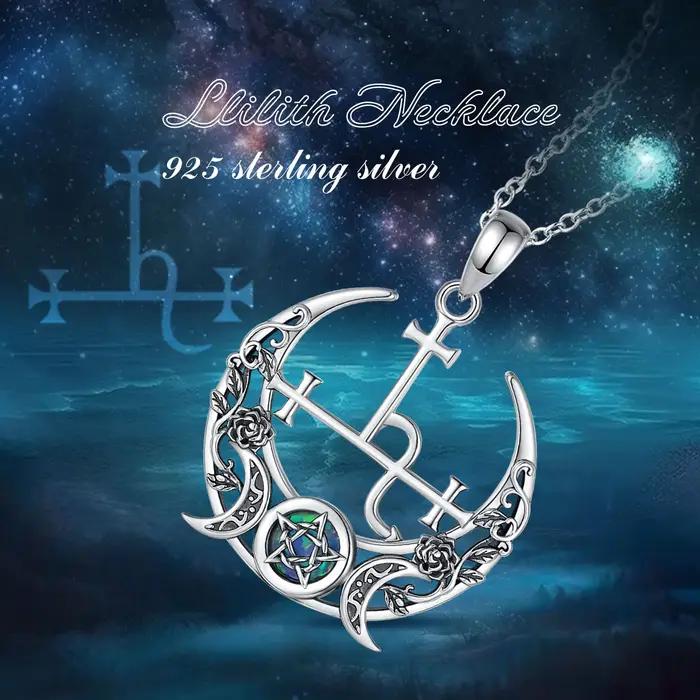 Collier en argent sterling 925 avec pendentif Lilith Moon opale pour femmes et hommes occasions spéciales déesse Lilith symbole puissance individuelle