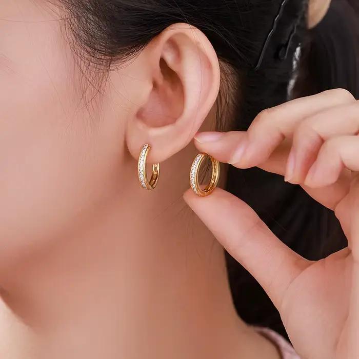 Boucles d'oreilles de luxe en or pur 24K 9999 pour femmes, boucles d'oreilles en diamant