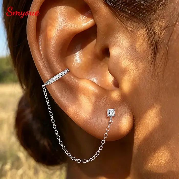 Boucle d'oreille à clip Smyoue avec pampille unique en moissanite pour femme