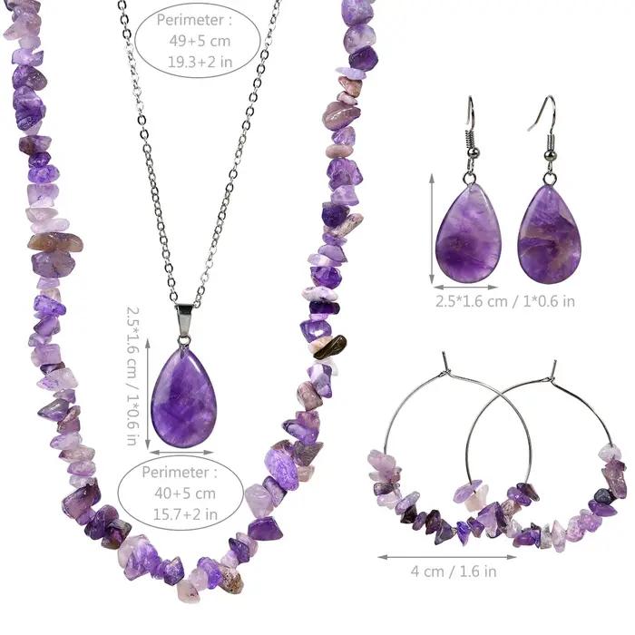 Ensemble de boucles d'oreilles et collier en améthyste en pierre naturelle