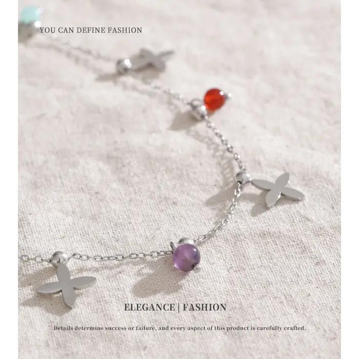 Collier femme pierre naturelle coloré fleur en forme pendentif