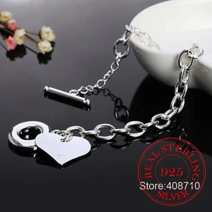 Bracelet en argent sterling 925 avec fermoir en forme de cœur romantique pour homme et femme occasions spéciales tendance classique sportif