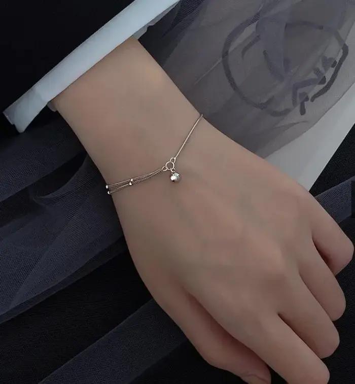 Bracelet double couche en argent regardé 925 pour femme