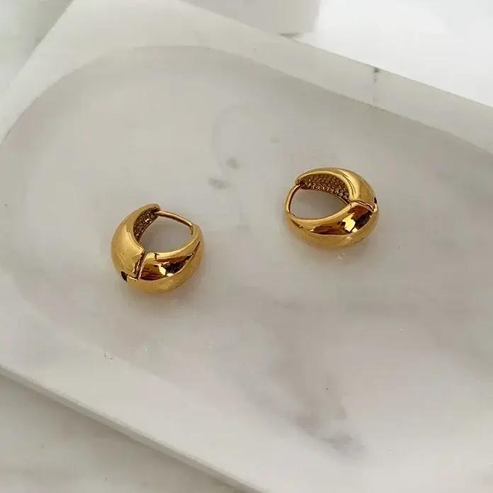 Boucles d'oreilles créoles géométriques lisses couleur argent pour femme, bijoux classiques, accesso