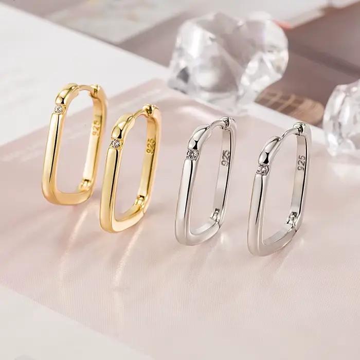 Boucles d'oreilles en argent Sterling 925 pour femmes, boucles d'oreilles carrées géométriques en Zircon, bijoux à la mode, cadeau de fête, de mariage