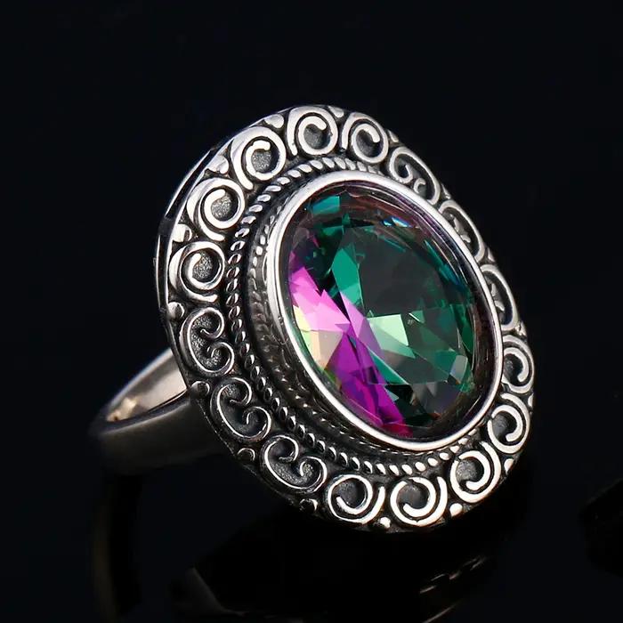 Bague Glamour 10x14MM en Tourmaline Colorée Mystérieuse pour Femme