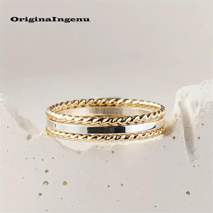 Ensemble de 3 anneaux empilables remplis d'or, en argent 925, faits à la main, bijoux résistants au