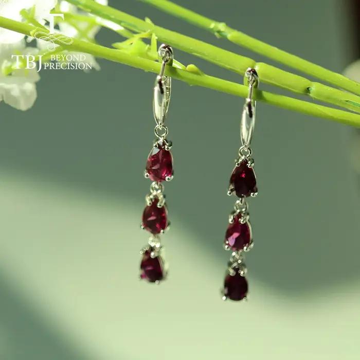 Boucles d'oreilles en argent sterling 925 serties de rhodolite brésilienne pour femmes occasions de gala élégantes