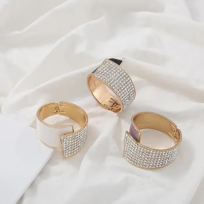 Nouveau bracelet élastique en alliage de cuir incrusté de diamants pour femmes