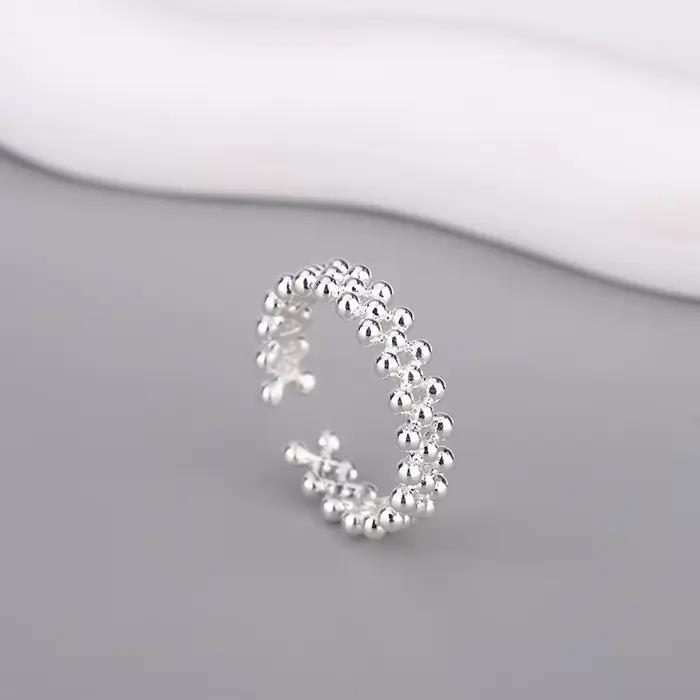 Boule à deux couches en argent sterling 925 Bagues ouvertes pour femmes, accessoires de bijoux de