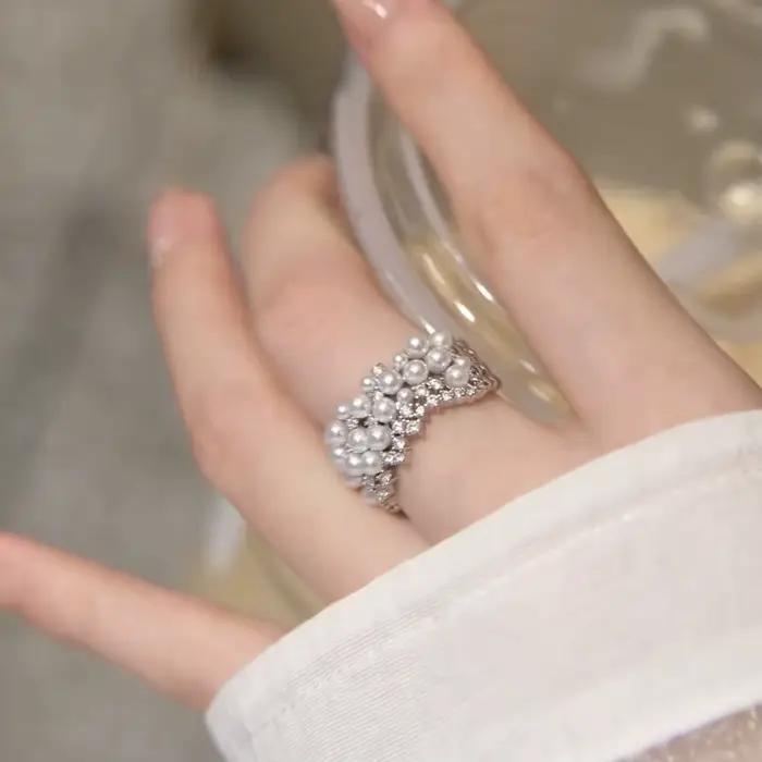 Bague polyvalente en perles et zircon pour femme