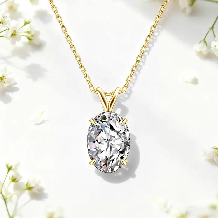 Collier pendentif solitaire en moissanite taille ovale pour femme, en argent 925, bijoux de fête et
