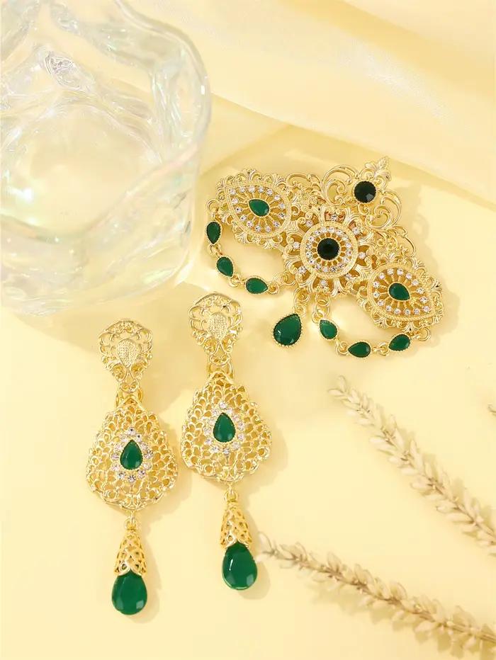 Ensemble de boucles d'oreilles boutonnière de mariage marocain, ensemble de bijoux pour dames de style rétro de cour française pour fêtes de mariage.