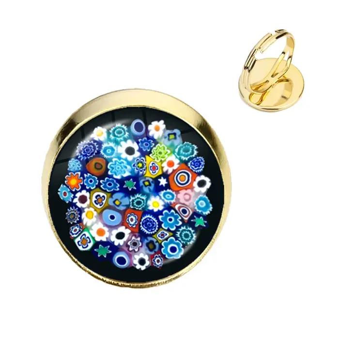 Bague Ajustable en forme de fleur multicolore pour homme et femme