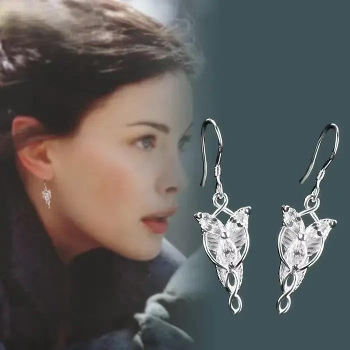 Arwen Evenstar-Boucles d'oreilles en argent regardé S925 pour femme, Elfstone Eellers ar Aragorn Gal