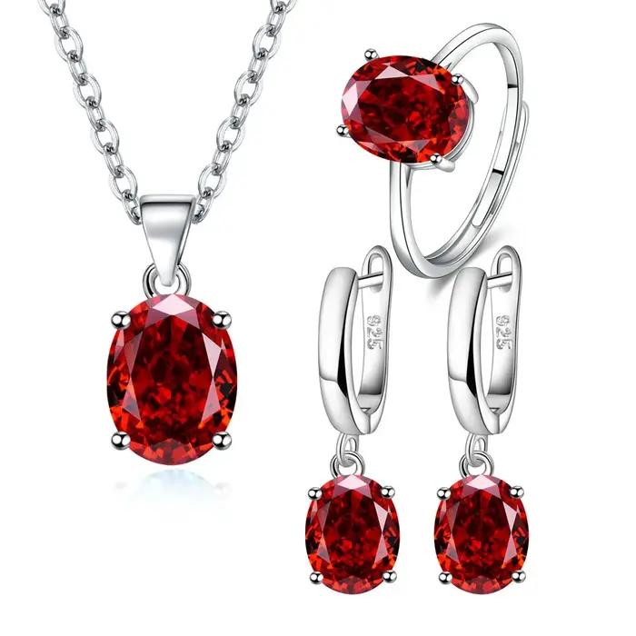 LIHONG 925 ensembles de bijoux en argent Sterling pour les femmes Ellipse Zircon bague collier boucles d'oreilles accessoires de luxe offres de livraison gratuite