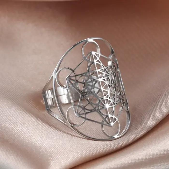 Archangel Metatron bague en acier inoxydable taille réglable Salomon bijoux les secrets de la géométrie du jardin