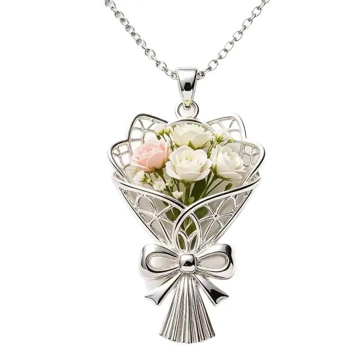 Nouvel Arrivage Collier Pendentif Mini Bouquet de Fleurs Amovible de Luxe pour Femme