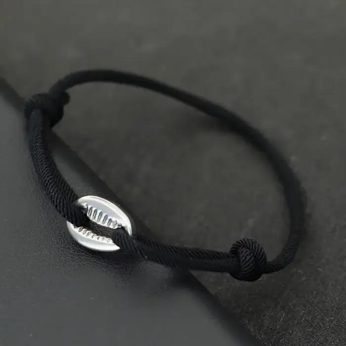 Bracelet en macramé en corde tissée à la main pour hommes, réglable, en Nickel, coque noire, pour l'