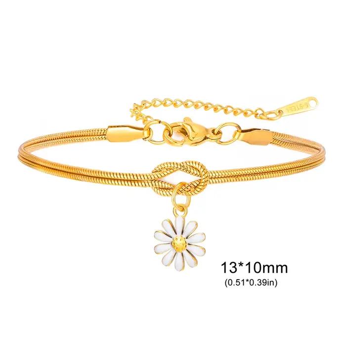 Bracelet à breloques en forme de fleur en émail pour femmes
