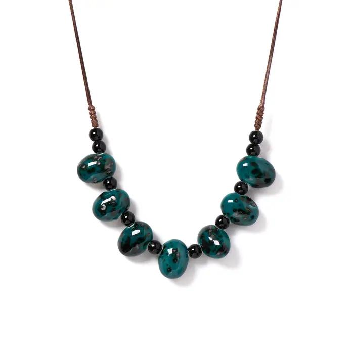 Collier en céramique émaillée artisanale perles vertes vintage réglable pour femmes occasions spéciales naturel bohème chic