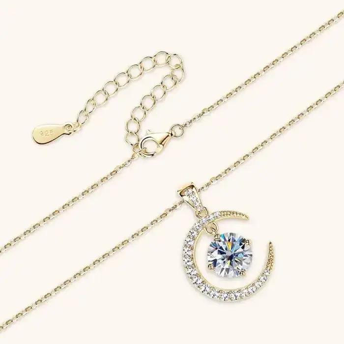 Collier pendentif étoile et lune en Moissanite couleur D 2CT pour femmes