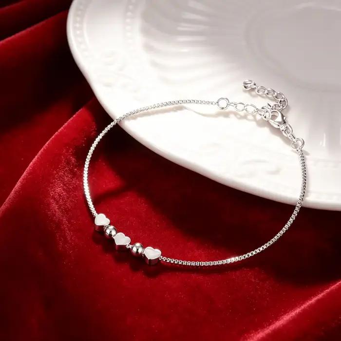 Bracelet en argent sterling 925 avec chaîne en forme de cœur pour femme, bijoux fins à la mode, cade