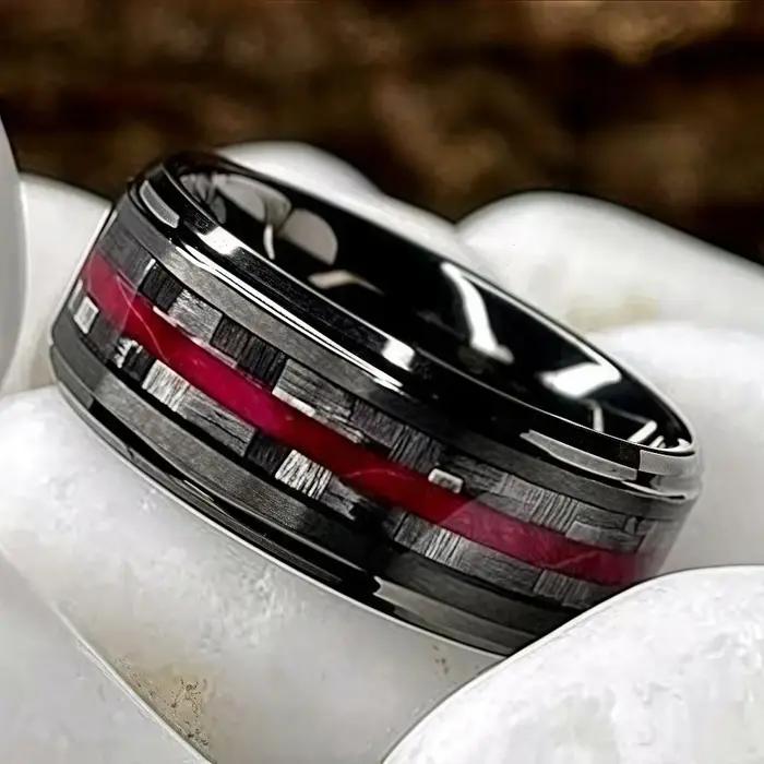 Anneau de mariage en acier inoxydable serti de fibre de carbone pour homme et femme occasions spéciales romantiques et cadeaux d'anniversaire