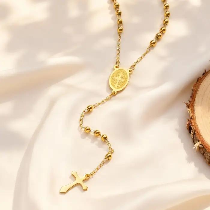 Collier en forme de croix de la Vierge Marie pour femmes chaîne à maillons en acier inoxydable colliers de prière cadeau de bijo
