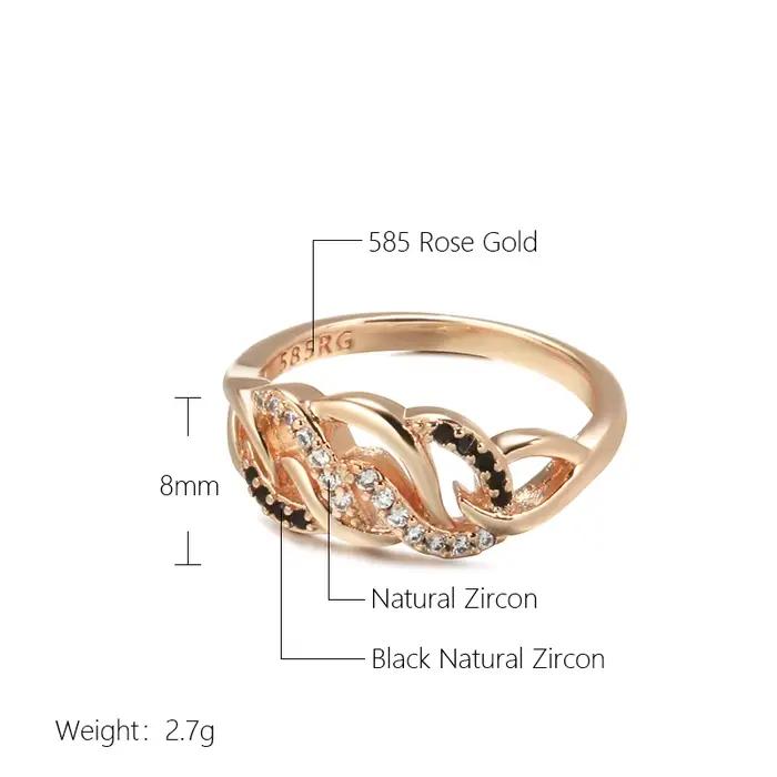 Bague en or rose 585 avec zircon noir naturel vintage pour mariage et occasions spéciales pour femmes