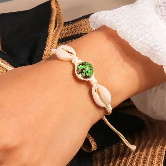 Bracelet de fleurs séchées en boule de verre pour femmes