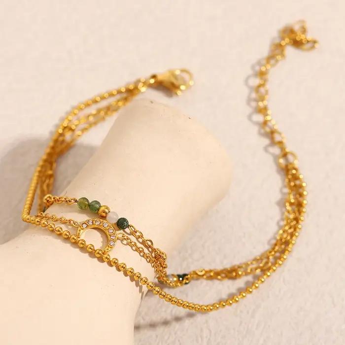 Bracelet E.B.belle lune à trois couches plaqué or 18 carats acier inoxydable pour femmes style moderne occassions spéciales