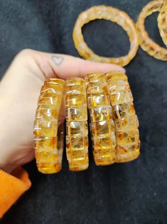 Bracelet de perles de pierre de papeterie jaune pour femme
