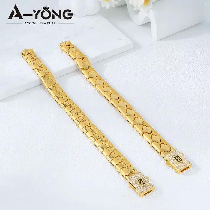 Bracelet en zircone Hip Hop de dubaï plaqué or 21 carats