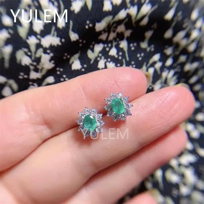 Boucles d'oreilles en émeraude naturelle fine pour femmes