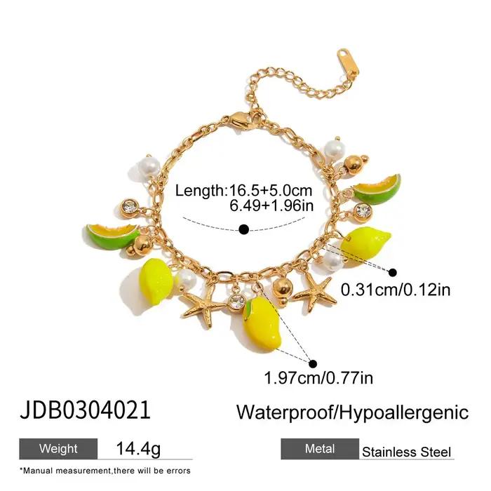 Bracelet à breloques en acier inoxydable avec motifs fruits exotiques et étoiles de mer pour femmes style moderne à offrir occasions spéciales