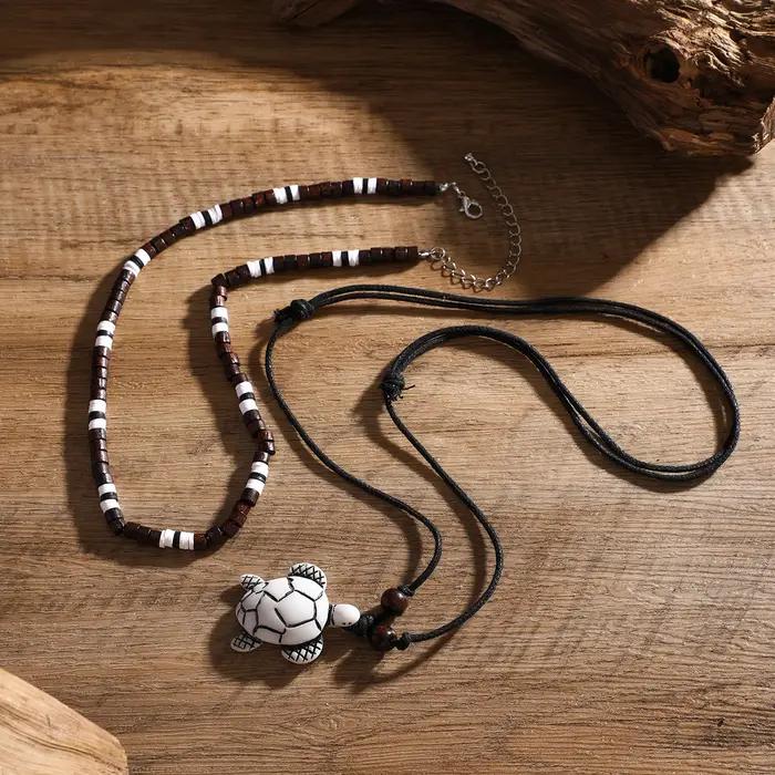Chaîne de corde et de perles Vintage avec pendentif tortue pour femmes