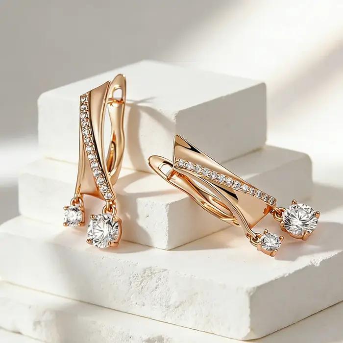 Kinel Nouvelle Tendance Boucles d'oreilles pendantes couleur or rose 585 pour femme