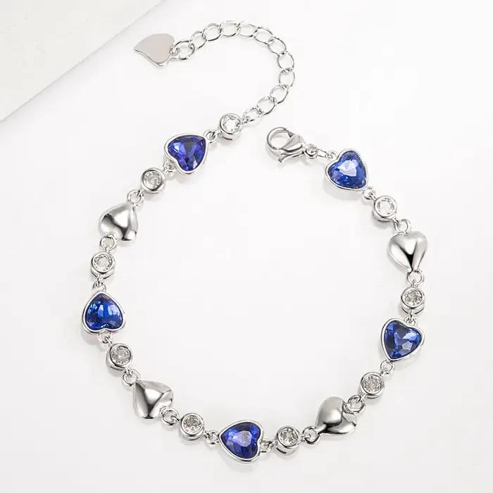 Bracelet en argent sterling 925 avec zircon bleu exquis
