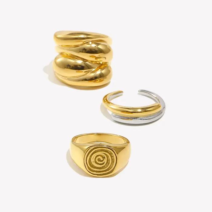 Bague à empreintes digitales en acier inoxydable 316L avec revêtement plaqué or 18 carats pour femmes pour célébrer les événements spéciaux et les occasions importantes