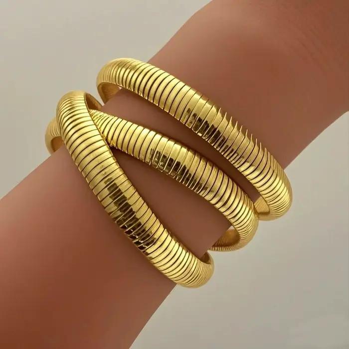 Bracelet élastique couleur or pour femmes Punk large et épais spirale en métal mode féminine bijoux de fête accessoire cadeau