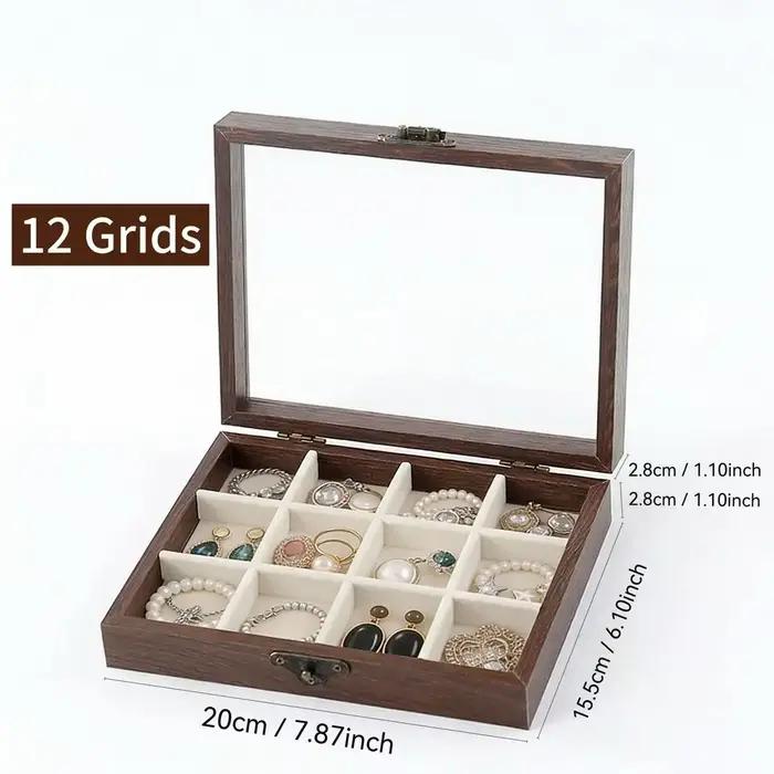 Boîte à bijoux en bois vintage haut de gamme avec plusieurs compartiments pour organiser et ranger des colliers de