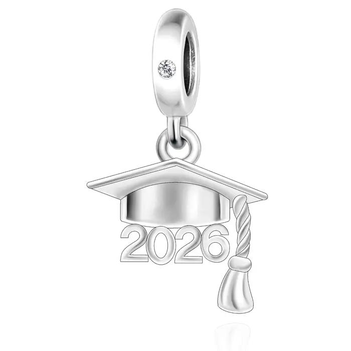 Breloque en argent sterling 925 en forme de chapeau de diplômé, compatible avec les bracelets Pan or