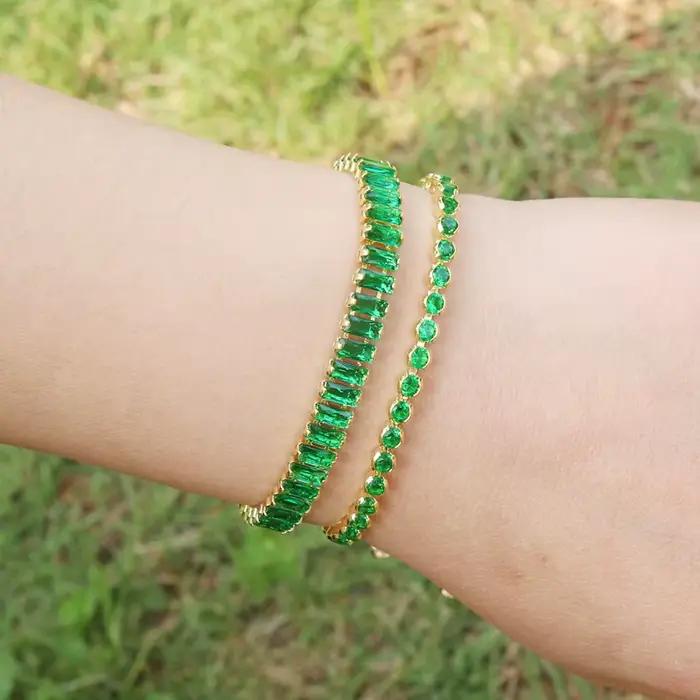 Bracelets de Tennis de luxe en zircone cubique émeraude pour femmes
